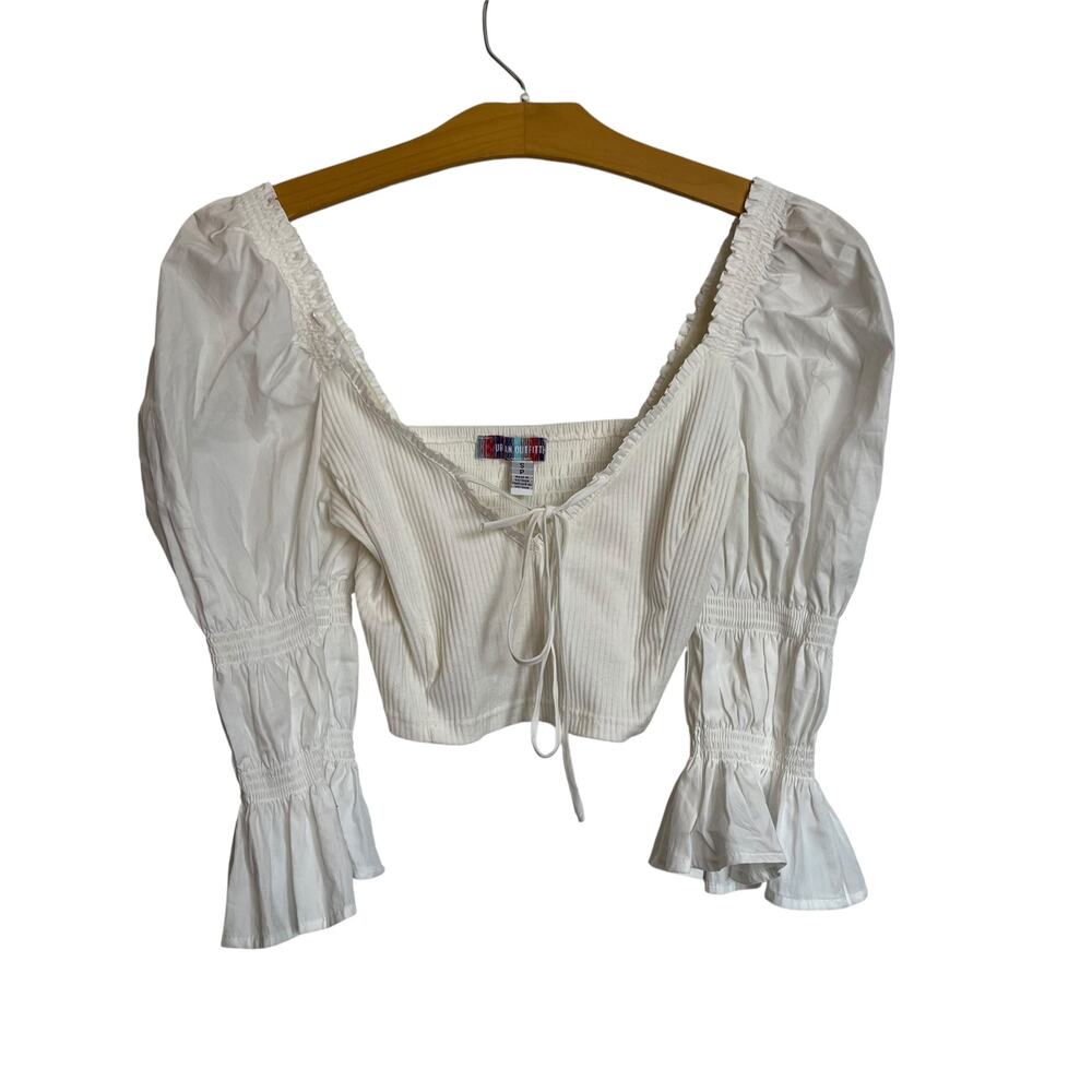 Urban Outfitters Rozi Blouse White Puff Flare Sleeve White Peasant Prairie Top